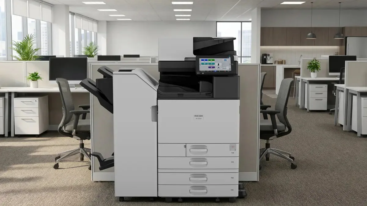 Ricoh IM 6010 A3 siyah-beyaz çok fonksiyonlu yazıcı ve kağıt sonlandırma ünitesi