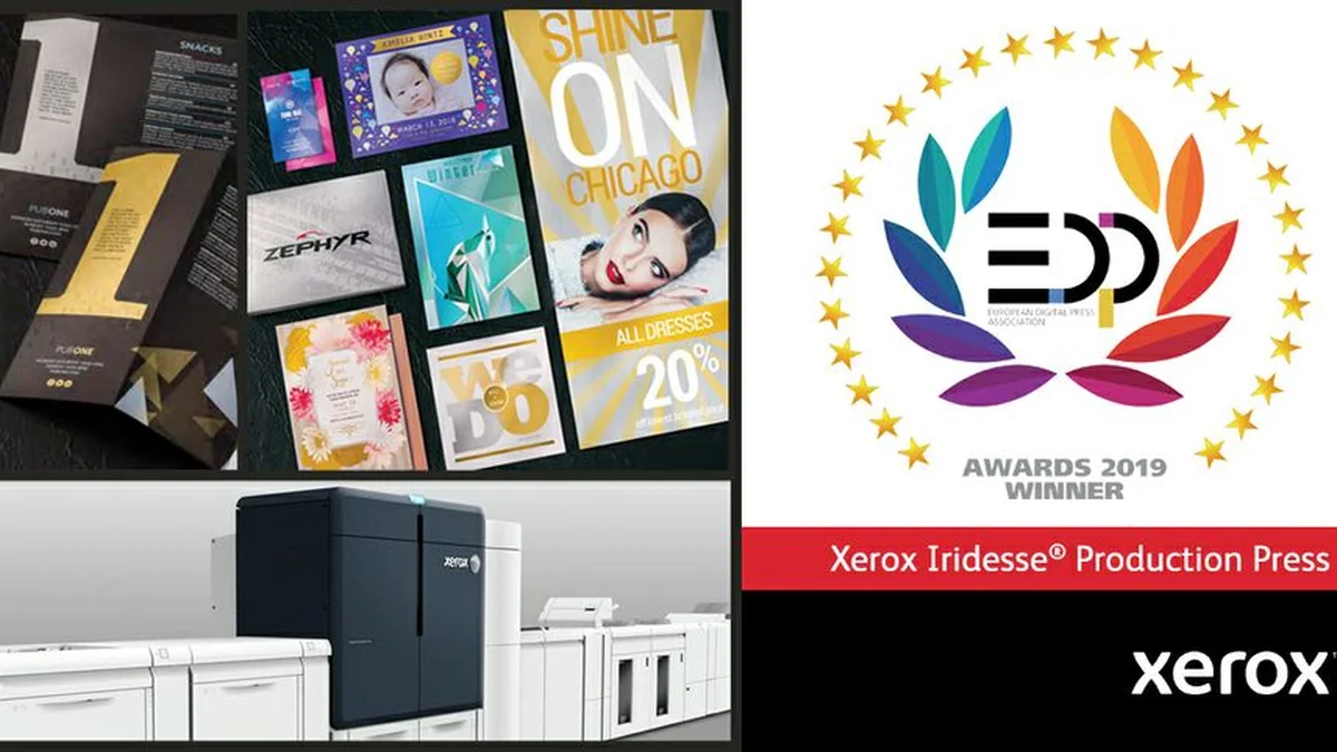 Xerox Iridesse dijital baskı makinesi ve özel renk mürekkep örneği görseli