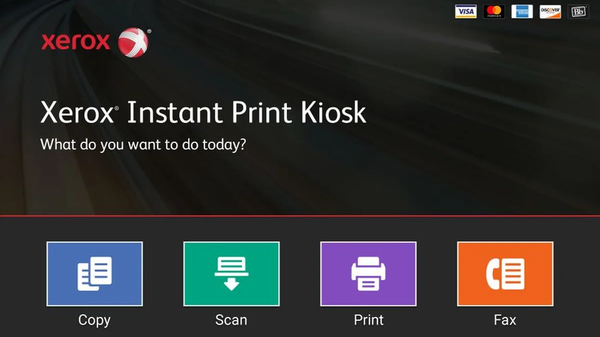 Xerox Instant Print Kiosk dokunmatik ekranlı self servis baskı cihazı görseli