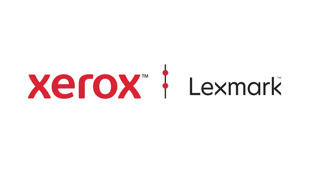 Xerox ve Lexmark birleşmesini simgeleyen kurumsal duyuru görseli