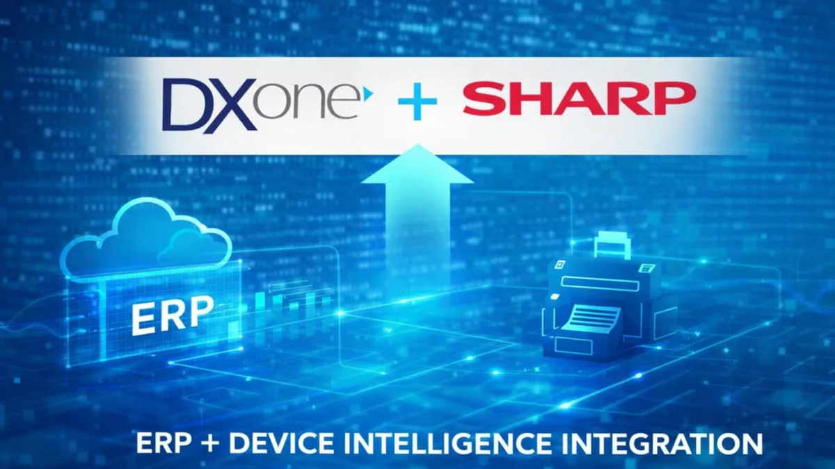 Sharp Synappx Manage ve DXone ERP entegrasyonunu anlatan ekran görüntüsü