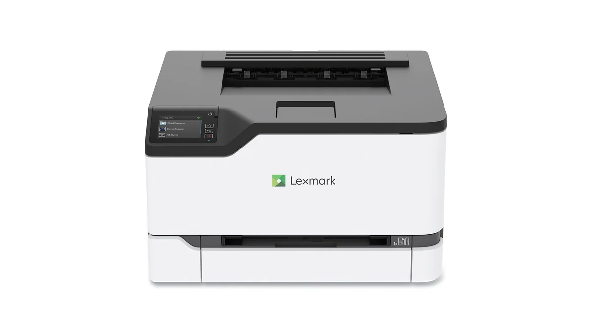 Lexmark C3426dw renkli A4 lazer yazıcının dokunmatik ekranı ve tepsisi
